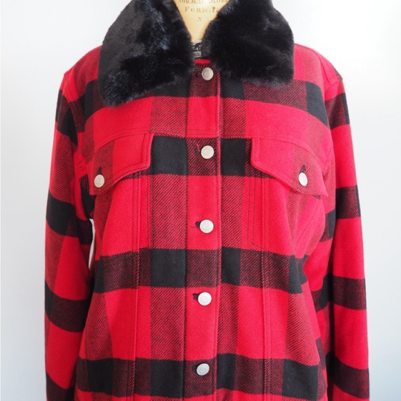 GAP Red and Black Jean Jacket with Luxurious Faux Fur Collar Retro - Picture 4 of 8